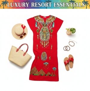 Egyptian Sequin Jalabiya Maxi Dress King Tut Red